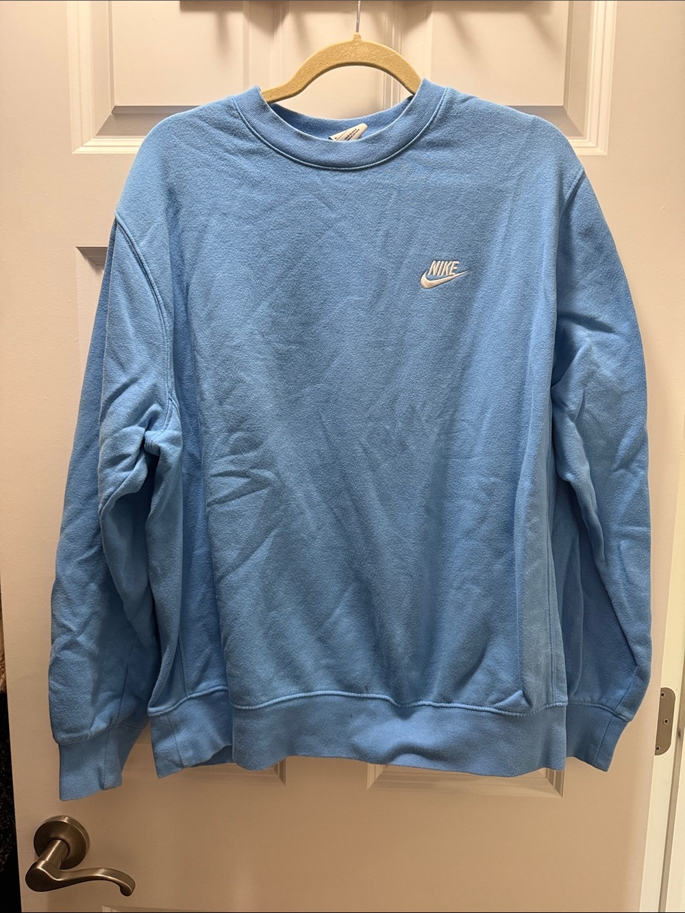Nike Light Blue Men's Crewneck Sweatshirt with White Logo